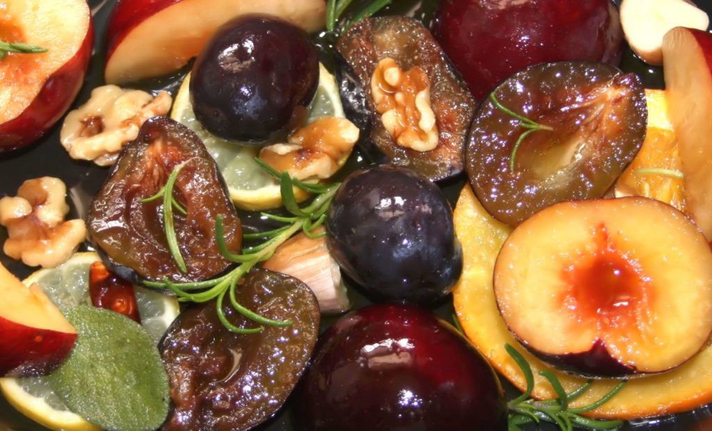 roasted plums with walnuts and lemon