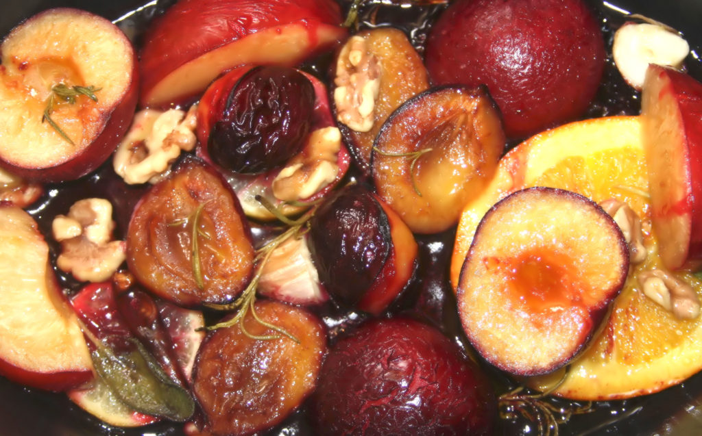 roasted plums with walnuts and lemons