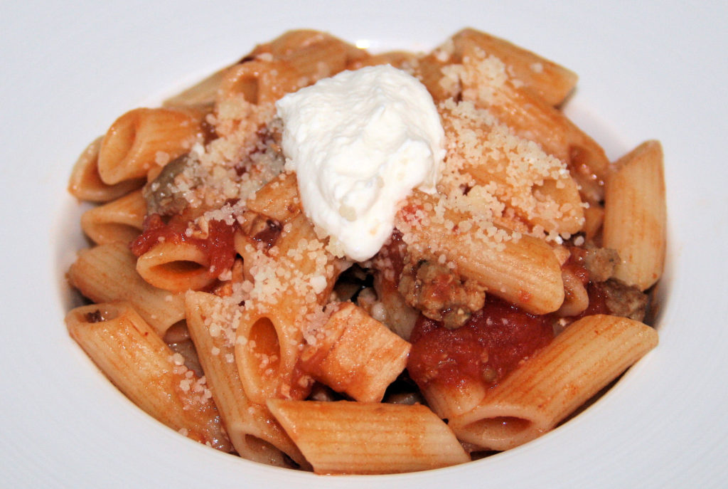roast turkey ragu with nduja and mezze penne calabrese