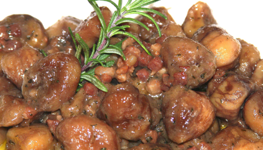 Braised Roasted Chestnuts with Pancetta and Rosemary